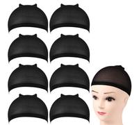 Wig cap Bonnets de perruque HD transparents et extensibles, bonnets bas en nylon invisibles fins, maintiennent vos cheveux place, respirants, 8 pièces(Jet-black)