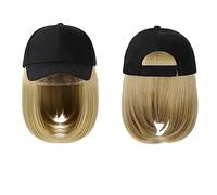 Wig Cap Casquette de Baseball Perruque Chapeau Synthétique avec Cheveux Naturellement Perruques Bobo Réglable Femmes(7)