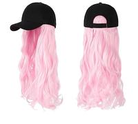 Wig Cap Longue perruque synthétique ondulée casquette de baseball avec extensions cheveux chapeau perruques os naturel noir connecter réglable for les femmes(4)
