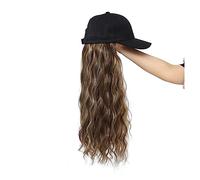 Wig Cap Longue perruque synthétique ondulée casquette de Baseball avec Extensions cheveux chapeau perruques brun naturel noir connecter réglable for femmes filles(11)
