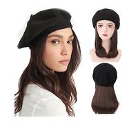 Wig Cap Perruque Dames Chapeau Synthétique Droite Courte Extensions de Cheveux Noirs 16 Pouces Raides for(3)