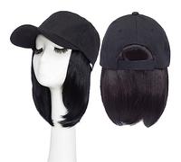 Wig Cap Synthétique 6 pouces Baseball Perruque Bob Chapeau Noir Perruques Cap avec Cheveux Connecter Naturellement Casquette De Réglable(9)