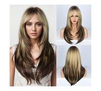 Wig, Ensemble de perruques for femmes, cheveux longs et bouclés, frange à Air, mode, grande vague, simulation de cheveux humains, couverture complète de la tête,Human hair wig