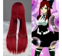 Wig for Anime Fairy Tail Erza Scarlet 80 cm Longue Ligne Droite Cosplay Perruque Femmes Anime Costume Perruque Synthétique Cheveux Perruque + Perruque Cap