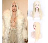Wig for Anime Wigs Cosplay Christmas Beige Light Gold Center Point Straight Hair Wig Female Kardashian Same Style Linen Platinum Natural