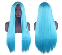 Wig for Anime Wigs Cosplay Christmas Cosplay Wig Universal Split Scalp Black Long Straight Hair 80Cm Anime Wig Color: Sky Blue Center Split