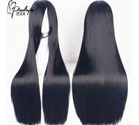 Wig for Carnival Nightlife CluI Party Dress Up Wig Cosplay Wig Unisex Black Long Hair 80Cm Yan Moai Anime Wig Long Straight Hair Universal Headgear Color: Zf80-07 (Thick Black)
