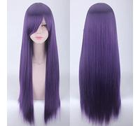 Wig for Fashion Trend For Daily Use Cosplay Wig Universal 80Cm Color Long Straight Hair Style Men And Women Universal Straight Hair Color:Zf80-015 Black And Purple (Rose Net)