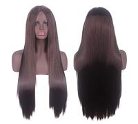 Wig for Fashion Trend For Daily Use Cosplay Wig Universal Mid-Point Scalp Black Long Straight Hair 80Cm Anime Wig Color: Dark Brown Mid-Point