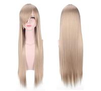 Wig for Halloween Fashion Christmas Party Dress Up Wig Cosplay Wig Universal 80Cm Color Long Straight Hair Style Men And Women Universal Straight Hair Color:Zf80-06 Linen (Rose Net)