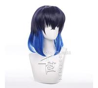 Wig For Kimetsu no Yaiba Hashibira Inosuke Wigs Cosplay Costume Short Blue Ombre Heat Resistant Hair Wigs + Free Wig Cap OneSize a