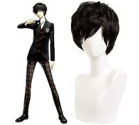 Wig for P5 Persona 5 Kurusu Akira Joker court noir résistant à la chaleur cheveux synthétiques Cosplay accessoire accessoires fête d'halloween + bonnet de perruque gratuit
