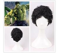 Wig for Super-héros L'Incroyable Hulk Cosplay Perruque Usine Hulk Robert Bruce Bannière Bouclés Cheveux Synthétiques Noirs pour Adulte + Perruque Cap noir