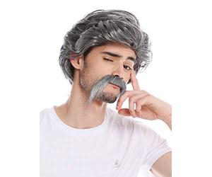 WIG ME UP - 0025-ZA103/ZA68A Perruque et Moustache Homme Carnaval Halloween Vieux Bandit Mexique Amérique du Sud Gangster Drogues Cartel Boss Gris
