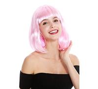 WIG ME UP - 0073-3-PC28 Perruque Dame Carnaval Hauteur d'épaules carré Long carré Lisse Frange Rose Clair