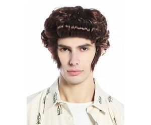 WIG ME UP - 24862-P33 Perruque hommes carnaval halloween rockabilly banane ondulée rouflaquettes années 50 Rock'n'Roll brun acajou