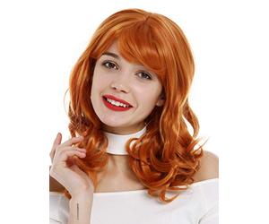 WIG ME UP - 3001-T2735 perruque femmes longues boucles frange ondulée cosplay orange
