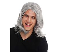 WIG ME UP - 3056-FR68A Perruque Carnaval homems Longs Raie Centrale ondulée Gris Vieux Rockstar Papi Cool