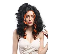 WIG ME UP - 31703-P103-24 Perruque Dames Carnaval Halloween Cosplay Vamp Vampire volumineux, Raie médiane, Longs, bouclés stries Orange Noir