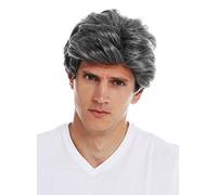 WIG ME UP - 3270-K21B-KB80 Perruque Halloween Carnaval Hommes ondulée Courte Raie Gris moucheté