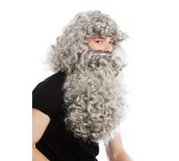 WIG ME UP - 46 B-ZA68R Set Perruque et Barbe Deluxe père fouettard ermite Magicien Gris