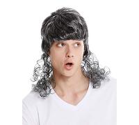 WIG ME UP - 60893-P68 Perruque Dame Homme Carnaval bou Coupe mulet beauf Chanteur de variété Star de Film Noir Gris