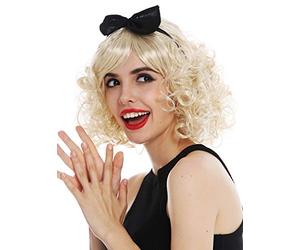 WIG ME UP - 61905-FR87A Perruque Mignonne Carnaval Femmes Blond Boucles bou Serre-tête Noir avec Ruban années 50 60