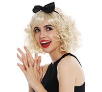 WIG ME UP - 61905-FR87A Perruque Mignonne Carnaval Femmes Blond Boucles bouclée Serre-tête Noir avec Ruban années 50 60