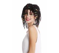 WIG ME UP - 90834-ZA103 Perruque dame homme tressée mèches couettes et perles noire afro caraïbes reggae look gigolo sexy hippie