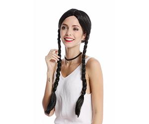 WIG ME UP - 90835-ZA103 Perruque dame halloween carnaval noire longue tressée couettes raie au milieu lolita écolière
