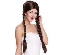 WIG ME UP - 90958-ZA4 Perruque Dame Carnaval Deux nattes Raie Centrale Brun 60 cm