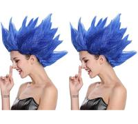 WIG ME UP - 91062-PC3 Perruque Dame Homme Carnaval Halloween Cosplay Fleur Tulipe démon fée Bleu crêpée (Lot de 2)
