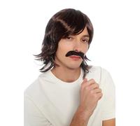 WIG ME UP - 91105-G-ZA4 Ensemble perruque et moustache barbe Halloween carnaval cheveux bruns raides style gangster rétro années 70 style proxénète