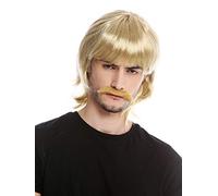 WIG ME UP - 91105-ZA89 Perruque Moustache Set Carnaval Halloween Longue Blonde années 70 Flic série policière
