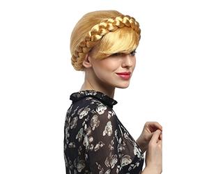 WIG ME UP - 91209-ZA35 Perruque Dames Carnaval Traditionnel Bavière Ukraine Russie Blond l'or tressé Frange