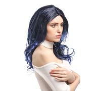 WIG ME UP - 91275-ZA103TZAU1 Perruque Ladies Carnaval Halloween Noir Bleu Violette, strié ondulé, Raie au Milieu, 50 cm