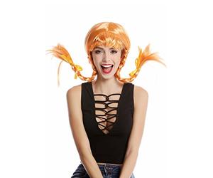 WIG ME UP - DDH-T8175-PC21 Perruque cheveux oranges raides couettes tressés frange dame carnaval halloween gamine effrontée