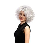 WIG ME UP - DH1101-P68 Perruque Dames Carnaval 60s 70s Funk Afro Boucles Raie médiane Blanc