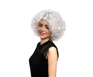 WIG ME UP - DH1101-P68 Perruque Dames Carnaval 60s 70s Funk Afro Boucles Raie médiane Blanc