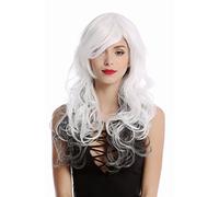 WIG ME UP - GF-W2048-1B-1001+100 Perruque longue blanche avec cheveux noirs dans le cou ondulée raie dame diva