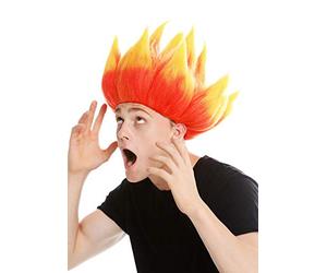 WIG ME UP - LM-19-PC13TPC2B Perruque Dame Homme Carnaval crêpée démon Diable Troll feu Fleur Rouge Jaune