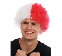 WIG ME UP - MMAM-15M Perruque Carnaval Afro Perruque de Fan Football Blanc Rouge moitié séparé