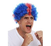 WIG ME UP - MMAM-15M Perruque Carnaval Afro Perruque Fan Football Coupe du Monde Bleu Blanc Croix Rouge Union Jack UK Island