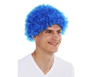 WIG ME UP - MMAM-9M-K2079 Perruque Carnaval Hommes Femmes Clown Bleu Afro Courte bou frisée