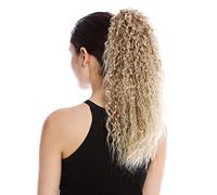 WIG ME UP - N609-V-16T22 Postiche queue de cheval longue volumineuse bouclée boucles crêpées afro blond clair mèches 45 cm