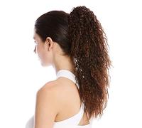 WIG ME UP - N609-V-2T30 Postiche queue de cheval longue volumineuse bouclée boucles crêpées afro mélange brun châtain 45 cm
