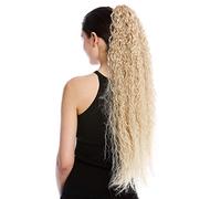 WIG ME UP - N857-V-24BT613 Postiche couette queue de cheval extrême longueur volume bouclée boucles crêpées afro kinks blond platine mèches 75 cm