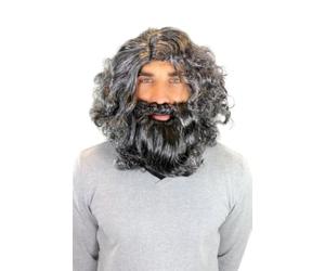 WIG ME UP - Perruque et barbe de l'homme de Neandertal ou d'ermite, idéal pour carnaval ou Halloween. Perruque en polyester, ondulée, de style rétro, taille étirable jusqu'à 62 cm.