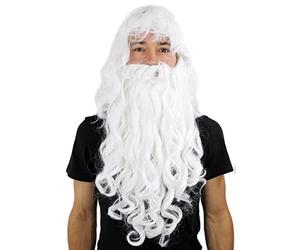 WIG ME UP - Perruque et barbe de Père Noël - blanc boucles -magicien - Santa Claus - PW0187