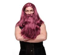 WIG ME UP Perruque Homme Viking Nain Germain Barbare Bourgogne Rouge Longue